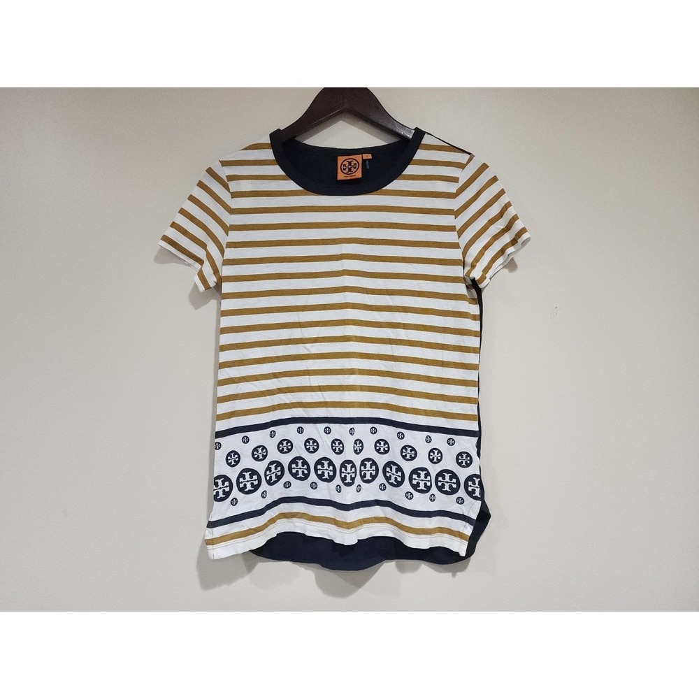 Tory Burch T Shirt Womens Small Multicolor Geometric Horizontal Striped Casual